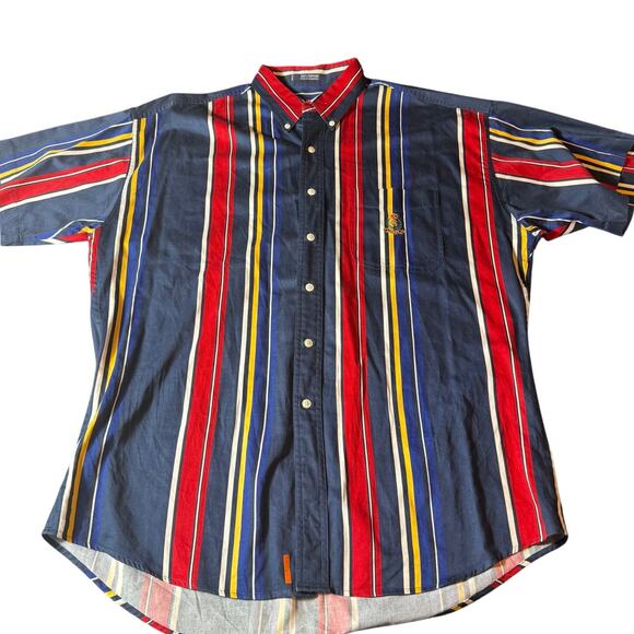 Vintage Chaps Ralph Lauren Shirt Mens Large Striped Vertical Crest Short Sleeve - Picture 1 of 6